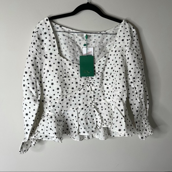 Rixo white stars sameera linen blend starry button down blouse size large - Picture 4 of 10